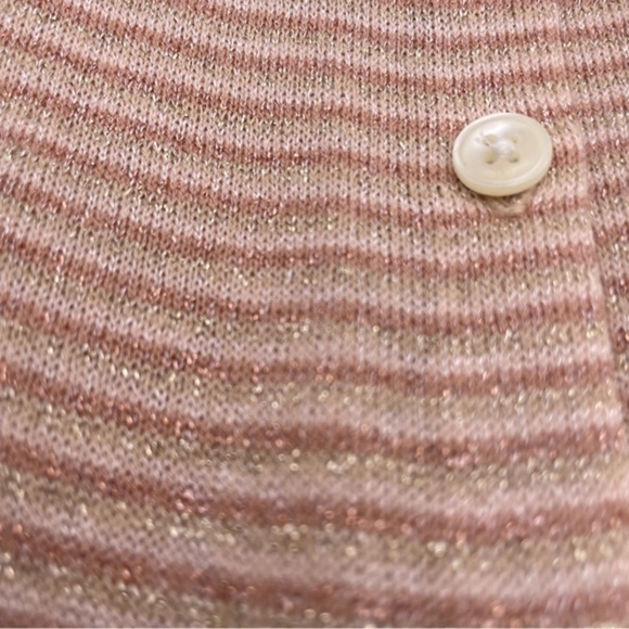 Ann Taylor Loft Striped Metallic Button Up Cardigan Sweater Blush Pink Medium - Picture 4 of 6